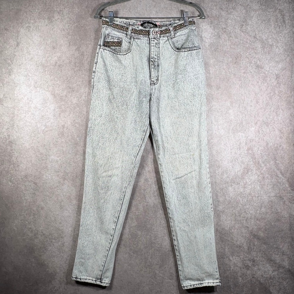 Vintage Damage Jeans Womens 26 Acid Wash Denim Skinny Floral High Rise Y2K 90s